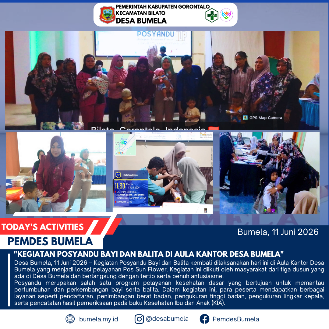 Kegiatan Posyandu Bayi dan Balita di Aula Kantor Desa Bumela