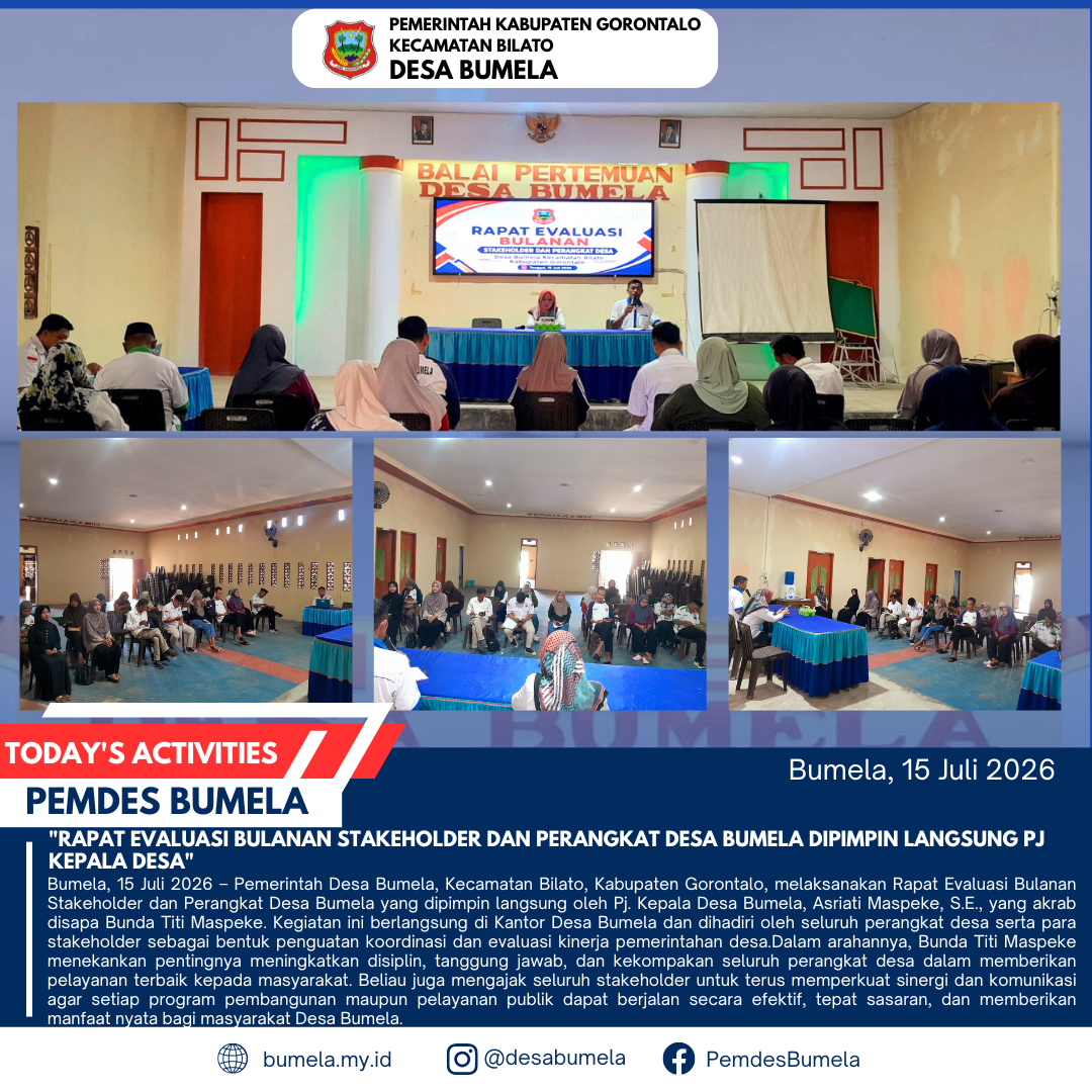 Rapat Evaluasi Bulanan Stakeholder dan Perangkat Desa Bumela Dipimpin Langsung PJ Kepala Desa