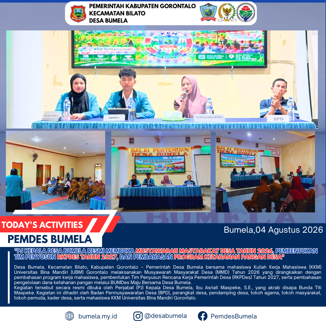 PJ Kepala Desa Bumela Resmi Membuka Musyawarah Masyarakat Desa Tahun 2026, Pembentukan Tim Penyusun RKPDes Tahun 2027, dan Pembahasan Program Ketahanan Pangan Desa