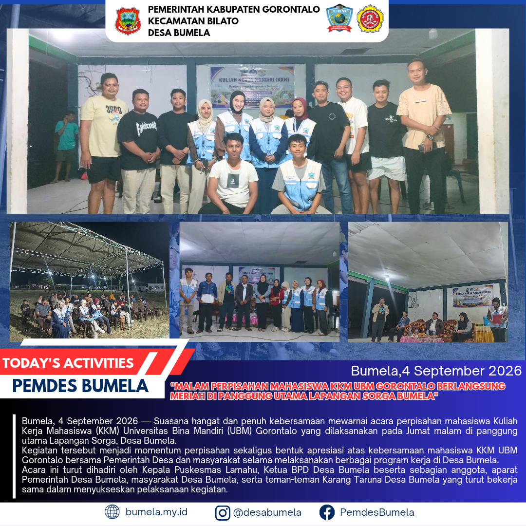 Malam Perpisahan Mahasiswa KKM UBM Gorontalo Berlangsung Meriah di Panggung Utama Lapangan Sorga Bumela